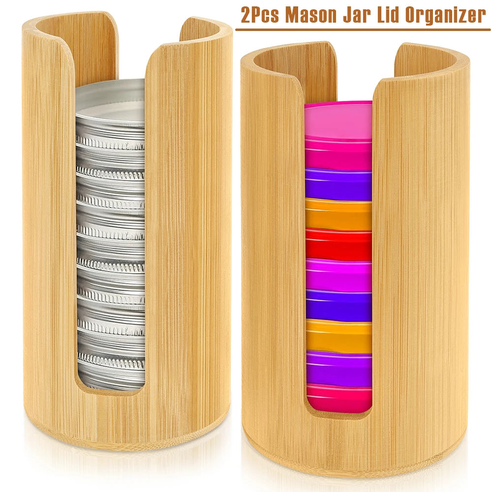 2Pcs Mason Jar Lid Organizer Wooden Stackable Canning Lid Organizer Space Saving Kitchen Storage Rack Accommodate 10-12 Can Lids