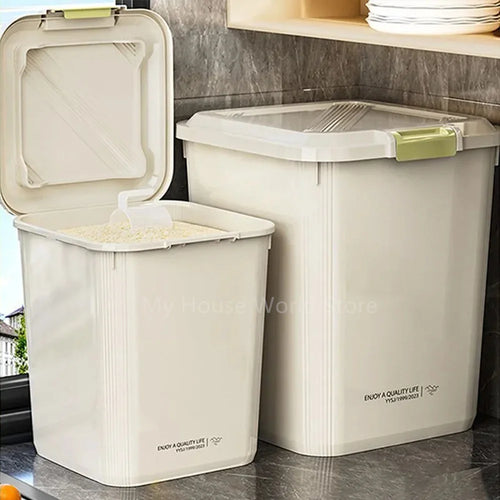 10KG Rice Container Rice Storage Box Sealed Cereal Dispenser with Buckle Insect Proof Grain Pet Food Container Kitchen Organizer