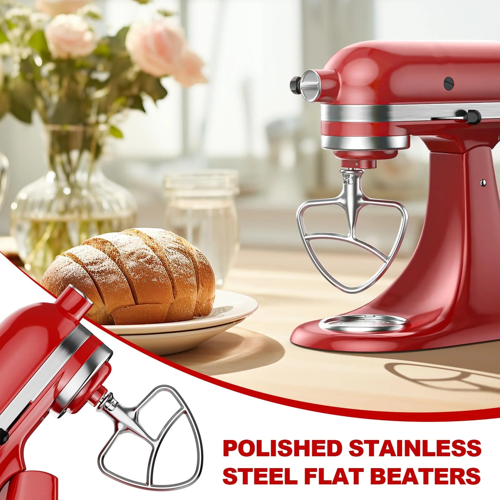 GVODE Stainless Steel Flat Beater for KitchenAid Mixer Paddle Attachment for Tilt Head Stand Mixer Fits 4.5 QT Mixing Bowl